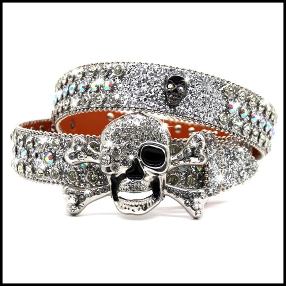 Skull Rhinestone Belt Studded Punk Y2K Western Cowgirl Accessory